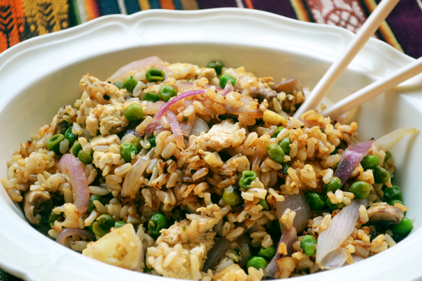 Healthy Vegan Fried Rice with Tofu & Mushrooms