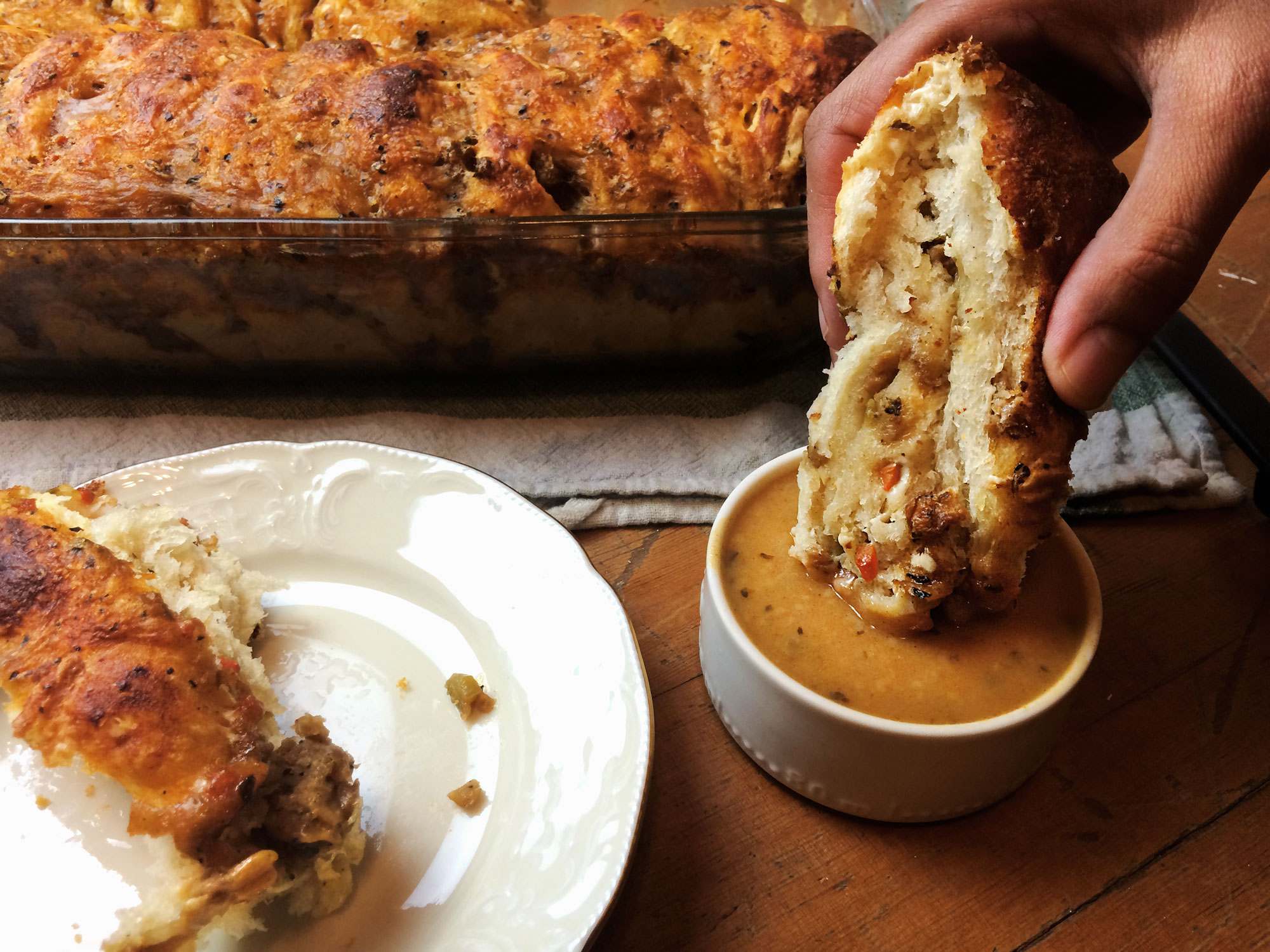 Sausage Stuffing Pull-apart Bread with Brown Gravy