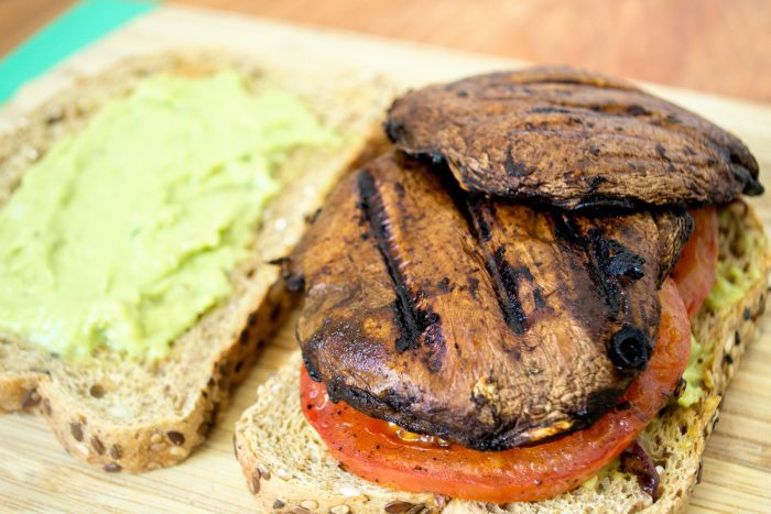grilled portobello mushroom sandwich avocado aioli vegan