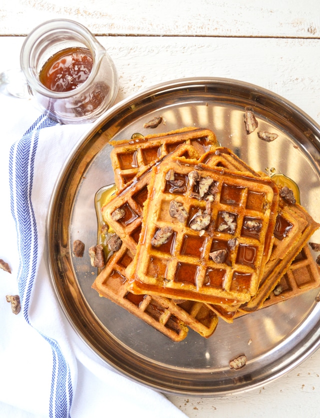 Pumpkin Waffles with Cider-Maple Syrup