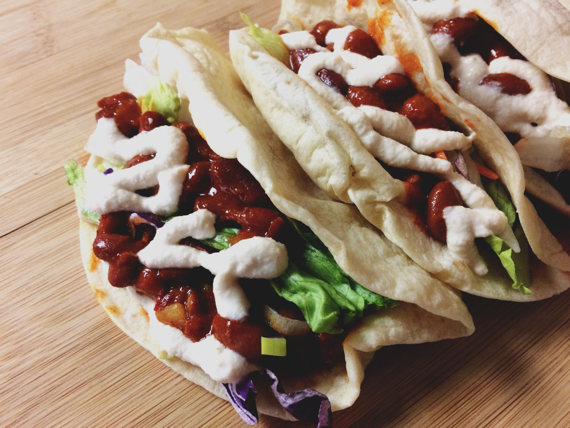 Spicy Red Bean Tacos with Zesty Cashew Cream Sauce