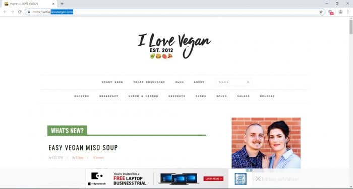 home page of ilovevegan.com