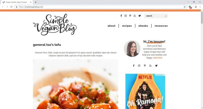 home page of simpleveganblog
